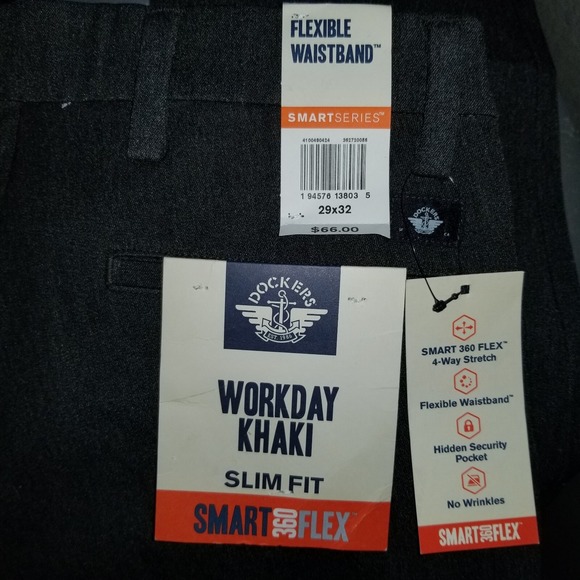 Dockers Other - NWT Dockers Mens Pants 29x32 Workday Khaki Charcoal Smart 360 Flex Slim Fit NEW